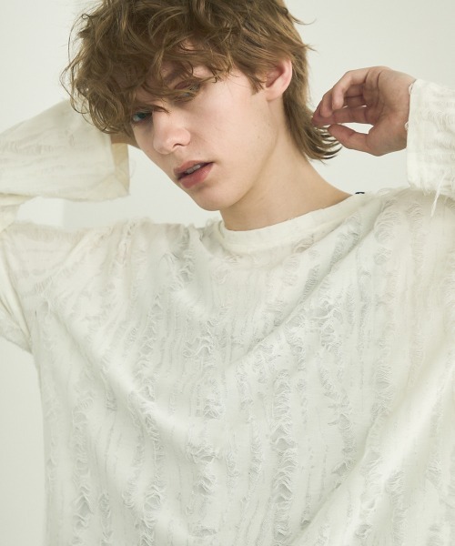 Shoowtime(ショウタイム)の「All over damage design long T-shirt / オールオーバーダメージデザインロングTシャツ(Tシャツ/カットソー・メンズ・ブラック/オフホワイト/グレー・MEDIUM/LARGE/X-LARGE)」の12枚目の写真