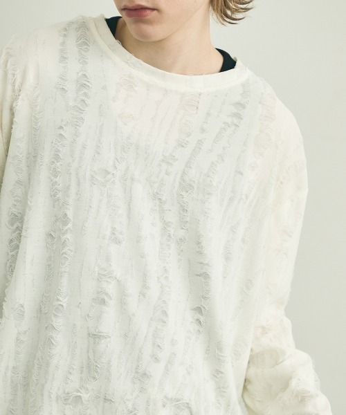 Shoowtime(ショウタイム)の「All over damage design long T-shirt / オールオーバーダメージデザインロングTシャツ(Tシャツ/カットソー・メンズ・ブラック/オフホワイト/グレー・MEDIUM/LARGE/X-LARGE)」の13枚目の写真
