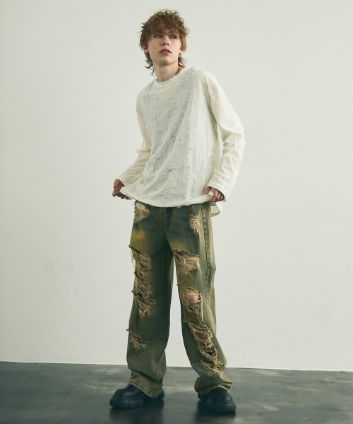 Shoowtime(ショウタイム)の「All over damage design long T-shirt / オールオーバーダメージデザインロングTシャツ(Tシャツ/カットソー・メンズ・ブラック/オフホワイト/グレー・MEDIUM/LARGE/X-LARGE)」の16枚目の写真