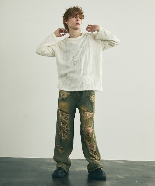 Shoowtime(ショウタイム)の「All over damage design long T-shirt / オールオーバーダメージデザインロングTシャツ(Tシャツ/カットソー・メンズ・ブラック/オフホワイト/グレー・MEDIUM/LARGE/X-LARGE)」の18枚目の写真