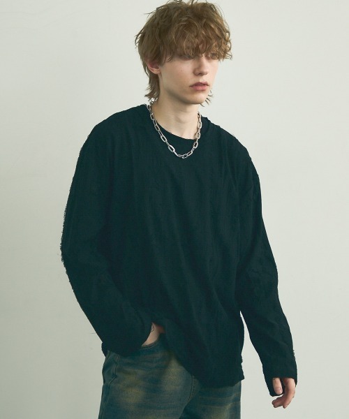 Shoowtime(ショウタイム)の「All over damage design long T-shirt / オールオーバーダメージデザインロングTシャツ(Tシャツ/カットソー・メンズ・ブラック/オフホワイト/グレー・MEDIUM/LARGE/X-LARGE)」の21枚目の写真