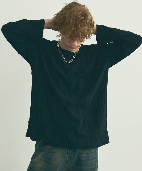 Shoowtime(ショウタイム)の「All over damage design long T-shirt / オールオーバーダメージデザインロングTシャツ(Tシャツ/カットソー・メンズ・ブラック/オフホワイト/グレー・MEDIUM/LARGE/X-LARGE)」の22枚目の写真