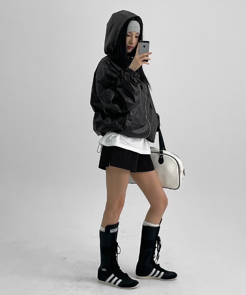BLACKUP（ブラックアップ）の「[MADE] バンデルフードウィンドブレーカージャンパー（ナイロンジャケット・レディース・レッド/ブラック/クリーム・FREE）」の5枚目の写真