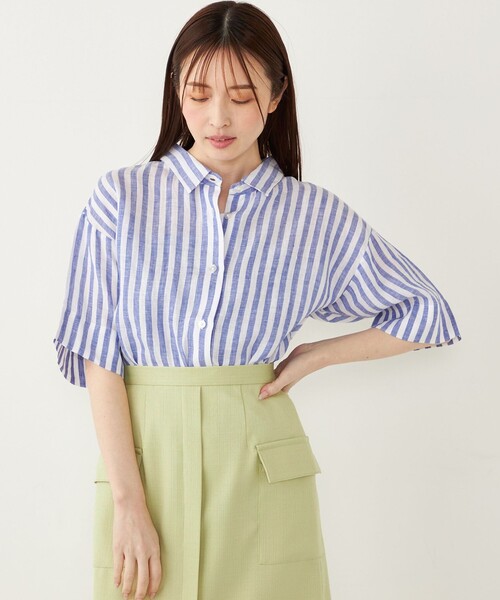 ブラウス シャツ SHIPS Colors:「洗濯機可能」ユーロ リネン (EURO Linen) オーバー シャツ レディース SHIPS Colors:〈洗濯機可能〉コットン 幾何 レース コンビ