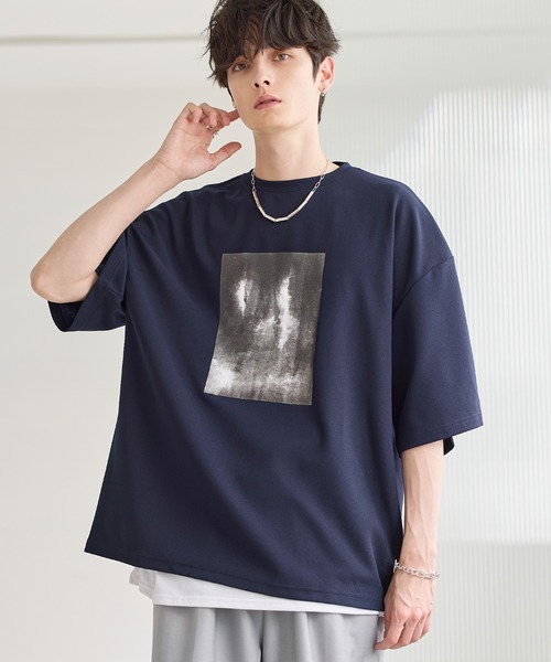 ETELIO(エテリオ)の「【25SS】【2点セット】接触冷感/抗菌防臭 グラフィックプリント 梨地ビッグTシャツ&ロングタンクトップアンサンブルセット(Tシャツ/カットソー・メンズ・ブラック/ブルーグリーン/ワイン/チャコール/ネイビー/ホワイト/グリーン/パープル/ホワイト系/ブラック系/ワイン系/ネイビー系・S/M/L/XL/XS)」の9枚目の写真