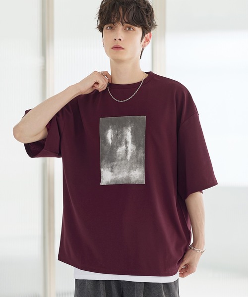 ETELIO(エテリオ)の「【25SS】【2点セット】接触冷感/抗菌防臭 グラフィックプリント 梨地ビッグTシャツ&ロングタンクトップアンサンブルセット(Tシャツ/カットソー・メンズ・ブラック/ブルーグリーン/ワイン/チャコール/ネイビー/ホワイト/グリーン/パープル/ホワイト系/ブラック系/ワイン系/ネイビー系・S/M/L/XL/XS)」の12枚目の写真