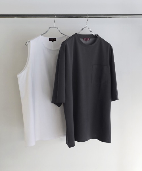 ETELIO(エテリオ)の「【25SS】【2点セット】接触冷感/抗菌防臭 グラフィックプリント 梨地ビッグTシャツ&ロングタンクトップアンサンブルセット(Tシャツ/カットソー・メンズ・ブラック/ブルーグリーン/ワイン/チャコール/ネイビー/ホワイト/グリーン/パープル/ホワイト系/ブラック系/ワイン系/ネイビー系・S/M/L/XL/XS)」の17枚目の写真