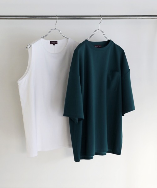 ETELIO(エテリオ)の「【25SS】【2点セット】接触冷感/抗菌防臭 グラフィックプリント 梨地ビッグTシャツ&ロングタンクトップアンサンブルセット(Tシャツ/カットソー・メンズ・ブラック/ブルーグリーン/ワイン/チャコール/ネイビー/ホワイト/グリーン/パープル/ホワイト系/ブラック系/ワイン系/ネイビー系・S/M/L/XL/XS)」の18枚目の写真