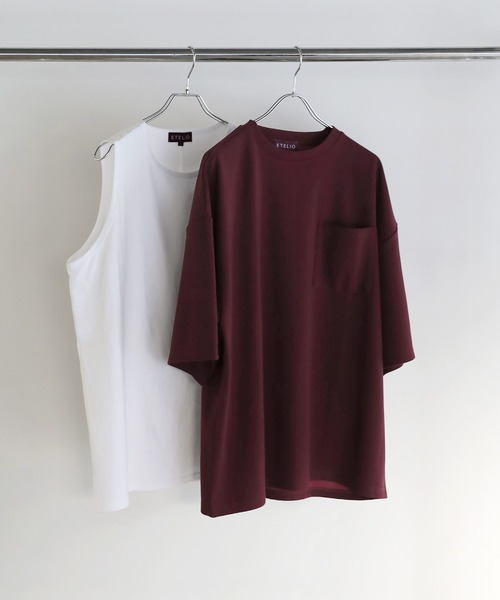 ETELIO(エテリオ)の「【25SS】【2点セット】接触冷感/抗菌防臭 グラフィックプリント 梨地ビッグTシャツ&ロングタンクトップアンサンブルセット(Tシャツ/カットソー・メンズ・ブラック/ブルーグリーン/ワイン/チャコール/ネイビー/ホワイト/グリーン/パープル/ホワイト系/ブラック系/ワイン系/ネイビー系・S/M/L/XL/XS)」の19枚目の写真