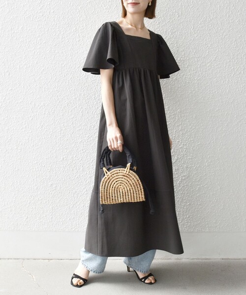 ◆'S SOLEZIA スクエアネックフレアワンピース CELFORD｜《手洗い可》スクエアネックフレアワンピース