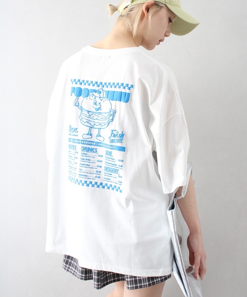 SpRay(スプレイ)の「バーガーメニュー BIG Tシャツ(Tシャツ/カットソー・レディース・スミクロ/イエロー/オートミール/ブルー/オフホワイト・FREE)」の2枚目の写真