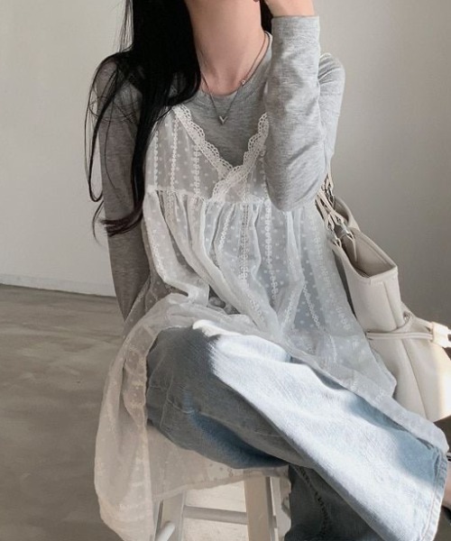 Achic(アシック)の「レイヤード刺繍シアーキャミチュニック(ワンピース・レディース・ホワイト/ホワイト系その他・M)」の6枚目の写真