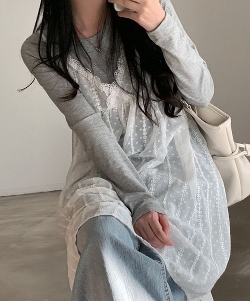 Achic(アシック)の「レイヤード刺繍シアーキャミチュニック(ワンピース・レディース・ホワイト/ホワイト系その他・M)」の7枚目の写真