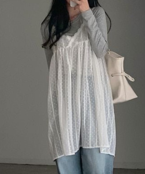 Achic(アシック)の「レイヤード刺繍シアーキャミチュニック(ワンピース・レディース・ホワイト/ホワイト系その他・M)」の10枚目の写真