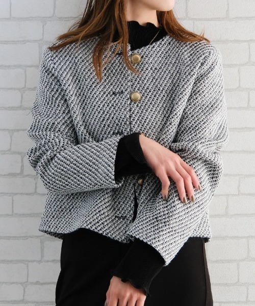 aquagarage(アクアガレージ)の「ノーカラーツイードジャケット(その他アウター・レディース・ホワイト系その他/ブラック・L/M)」の3枚目の写真