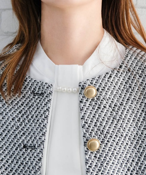 aquagarage(アクアガレージ)の「ノーカラーツイードジャケット(その他アウター・レディース・ホワイト系その他/ブラック・L/M)」の7枚目の写真