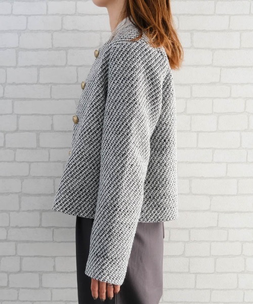 aquagarage(アクアガレージ)の「ノーカラーツイードジャケット(その他アウター・レディース・ホワイト系その他/ブラック・L/M)」の9枚目の写真