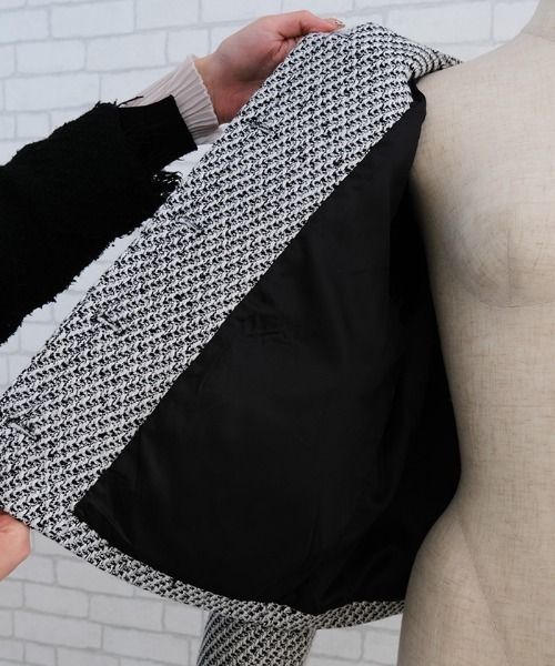 aquagarage(アクアガレージ)の「ノーカラーツイードジャケット(その他アウター・レディース・ホワイト系その他/ブラック・L/M)」の12枚目の写真