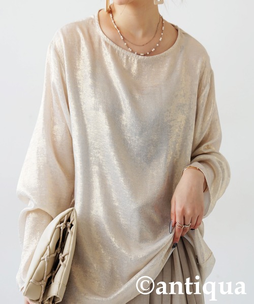 antiqua(アンティカ)の「光沢長袖プルオーバー(Tシャツ/カットソー・レディース・ホワイト系その他/ブラック・ONESIZE)」の2枚目の写真