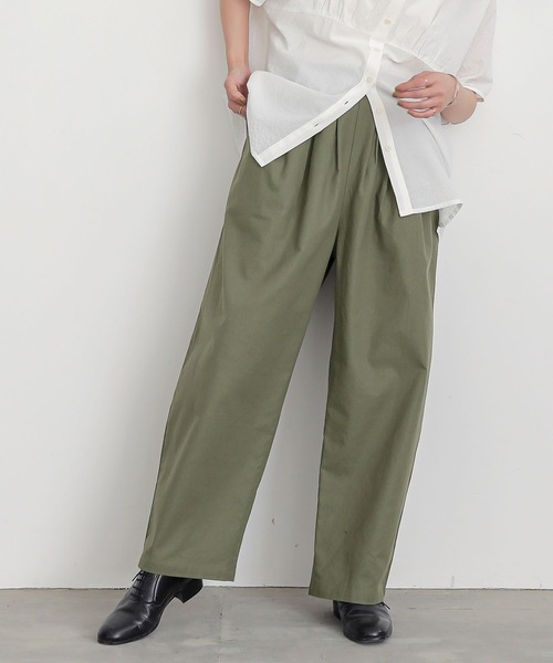 n'OrLABEL(ノアールレーベル)の「【機能素材】『綿麻混バレルレッグパンツ』(その他パンツ・レディース・カーキ/チャコール/ネイビー・2/1)」の1枚目の写真