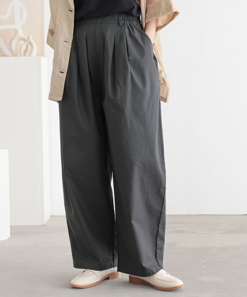 n'OrLABEL(ノアールレーベル)の「【機能素材】『綿麻混バレルレッグパンツ』(その他パンツ・レディース・カーキ/チャコール/ネイビー・2/1)」の4枚目の写真