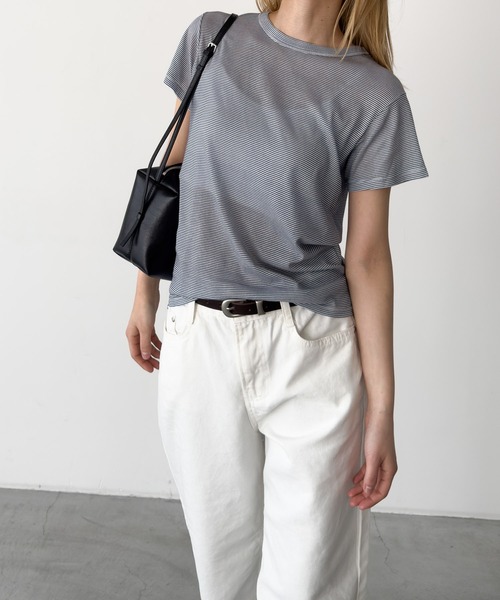 CANAL JEAN(キャナルジーン)の「Miller ライトパネルリブクルーTee(Tシャツ/カットソー・レディース・オレンジ系その他/ネイビー系・ONE SIZE)」の1枚目の写真