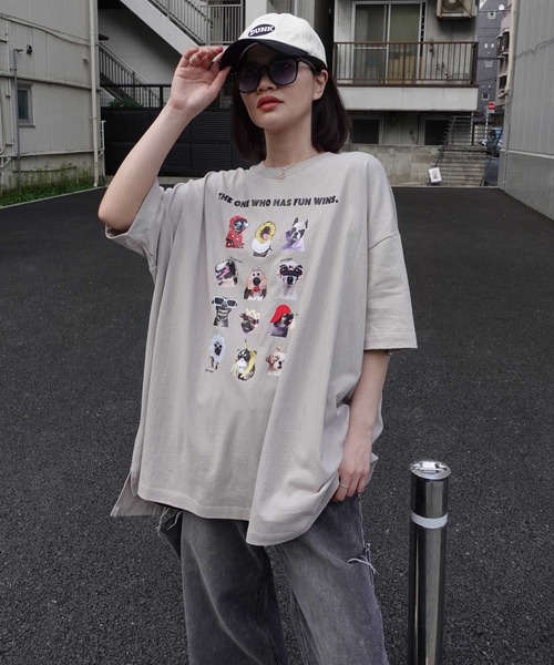 CORNERS（コーナーズ）の「ゆかいなワンコTシャツ（Tシャツ/カットソー・レディース・ホワイト/ブラック/ピンク/グリーン/グレイッシュベージュ・FREE）」の9枚目の写真