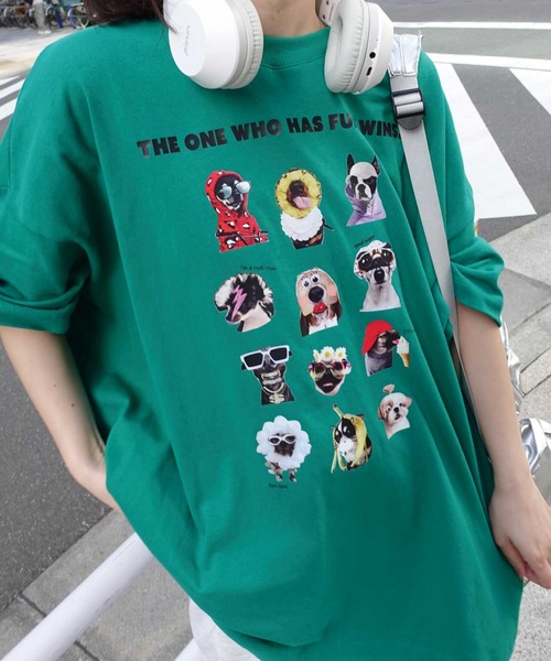 CORNERS（コーナーズ）の「ゆかいなワンコTシャツ（Tシャツ/カットソー・レディース・ホワイト/ブラック/ピンク/グリーン/グレイッシュベージュ・FREE）」の6枚目の写真