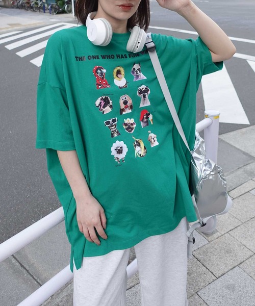 CORNERS（コーナーズ）の「ゆかいなワンコTシャツ（Tシャツ/カットソー・レディース・ホワイト/ブラック/ピンク/グリーン/グレイッシュベージュ・FREE）」の21枚目の写真