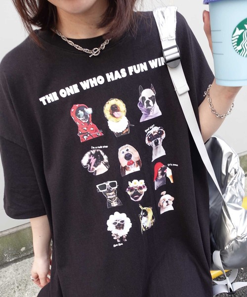 CORNERS（コーナーズ）の「ゆかいなワンコTシャツ（Tシャツ/カットソー・レディース・ホワイト/ブラック/ピンク/グリーン/グレイッシュベージュ・FREE）」の20枚目の写真