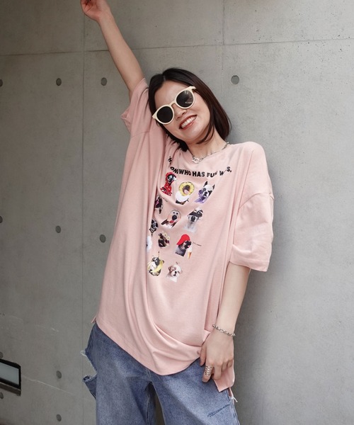 CORNERS（コーナーズ）の「ゆかいなワンコTシャツ（Tシャツ/カットソー・レディース・ホワイト/ブラック/ピンク/グリーン/グレイッシュベージュ・FREE）」の10枚目の写真