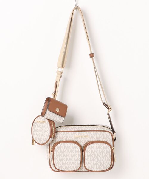 MICHAEL KORS(マイケルコース)の「JET SET ITEM ポケット クロスボディ ウィズ アタッチ ミディアム - MKシグネチャー(ショルダーバッグ・レディース・ホワイト系・FREE)」の6枚目の写真