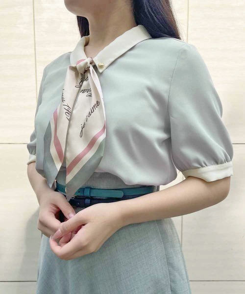 an another angelus(アンアナザーアンジェラス)の「ロゴラインスカーフ付き5分袖シャツ 夏服(シャツ/ブラウス・レディース・ミント/オフホワイト・FREE)」の16枚目の写真
