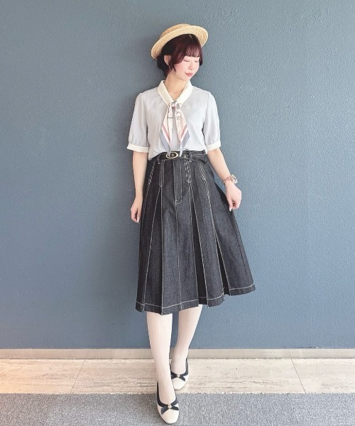 ロゴラインスカーフ付き5分袖シャツ 夏服（シャツ/ブラウス）｜an