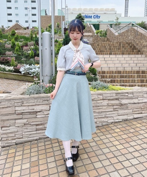 ロゴラインスカーフ付き5分袖シャツ/an another angelus ロゴラインスカーフ付き5分袖シャツ 夏服（シャツ/ブラウス