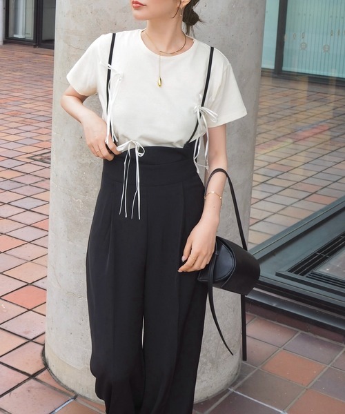 LAULEN(ローレン)の「thin strap salopette /ハイウエストセンタープレスサスペンダーパンツ(その他パンツ・レディース・チャコールグレー/ブラック・M/S)」の5枚目の写真