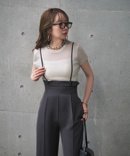 LAULEN(ローレン)の「thin strap salopette /ハイウエストセンタープレスサスペンダーパンツ(その他パンツ・レディース・チャコールグレー/ブラック・M/S)」の13枚目の写真