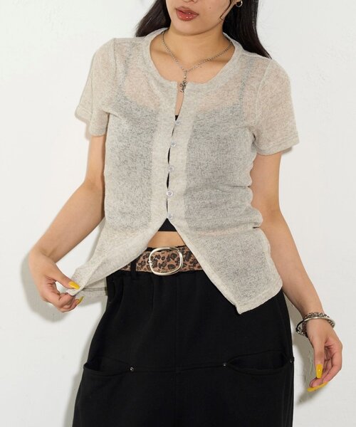 WHO'S WHO gallery（フーズフーギャラリー）の「シアーナロー半袖カーディガン（カーディガン/ボレロ・レディース・イエロー/オフホワイト/グレー/ブラック・FREE）」の10枚目の写真