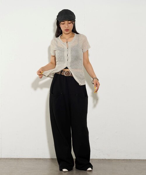 WHO'S WHO gallery（フーズフーギャラリー）の「シアーナロー半袖カーディガン（カーディガン/ボレロ・レディース・イエロー/オフホワイト/グレー/ブラック・FREE）」の6枚目の写真