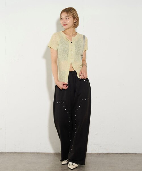 WHO'S WHO gallery（フーズフーギャラリー）の「シアーナロー半袖カーディガン（カーディガン/ボレロ・レディース・イエロー/オフホワイト/グレー/ブラック・FREE）」の20枚目の写真