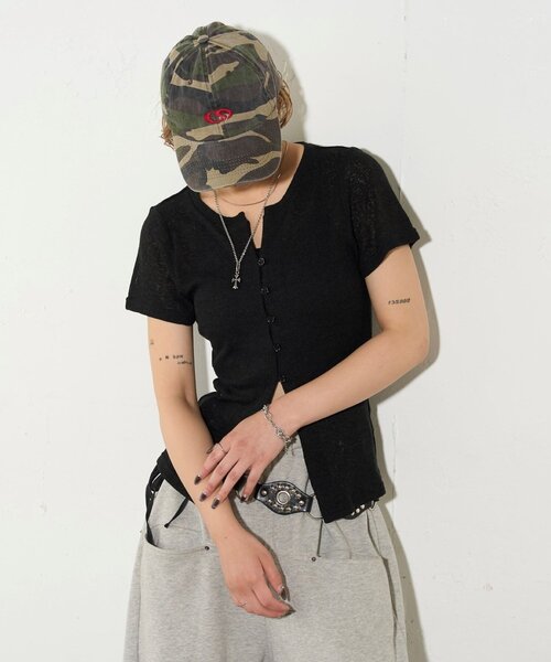 WHO'S WHO gallery（フーズフーギャラリー）の「シアーナロー半袖カーディガン（カーディガン/ボレロ・レディース・イエロー/オフホワイト/グレー/ブラック・FREE）」の17枚目の写真