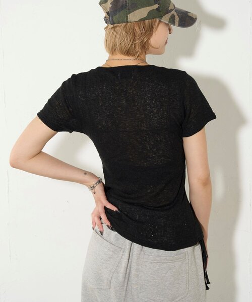 WHO'S WHO gallery（フーズフーギャラリー）の「シアーナロー半袖カーディガン（カーディガン/ボレロ・レディース・イエロー/オフホワイト/グレー/ブラック・FREE）」の16枚目の写真