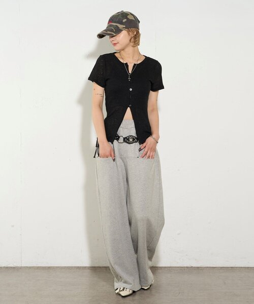 WHO'S WHO gallery（フーズフーギャラリー）の「シアーナロー半袖カーディガン（カーディガン/ボレロ・レディース・イエロー/オフホワイト/グレー/ブラック・FREE）」の13枚目の写真