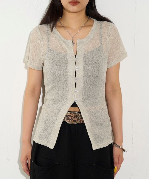 WHO'S WHO gallery（フーズフーギャラリー）の「シアーナロー半袖カーディガン（カーディガン/ボレロ・レディース・イエロー/オフホワイト/グレー/ブラック・FREE）」の5枚目の写真