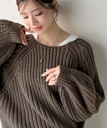 後ろ姿まで抜け感UP♪ケーブル編みバックデザイン×ルース片畦ビッグラグランニット