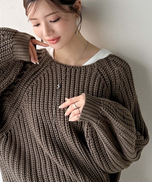 セール】後ろ姿まで抜け感UP♪ケーブル編みバックデザイン×ルース片畦