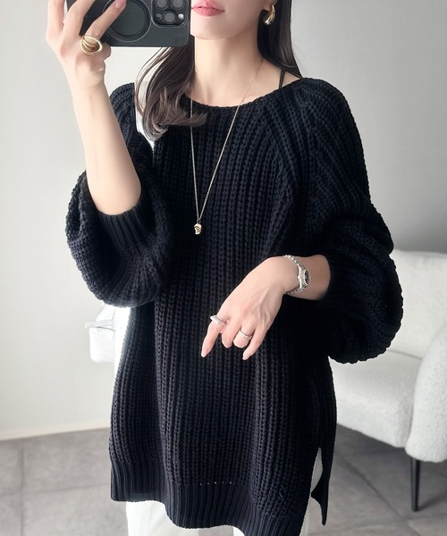 セール】後ろ姿まで抜け感UP♪ケーブル編みバックデザイン×ルース片畦