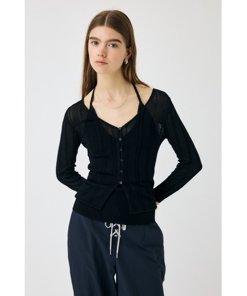 MOUSSY(マウジー)の「SHEER CABLE カーディガン(カーディガン/ボレロ・レディース・ホワイト/レッド/ブラック・FREE)」の1枚目の写真