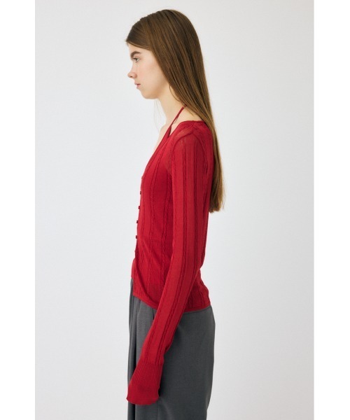 MOUSSY(マウジー)の「SHEER CABLE カーディガン(カーディガン/ボレロ・レディース・ホワイト/レッド/ブラック・FREE)」の4枚目の写真