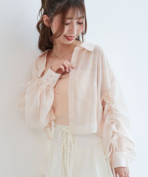 MAJESTIC LEGON（マジェスティックレゴン）の「キラキラドロストシアーシャツ（シャツ/ブラウス・レディース・アイボリー/ライトブルー/チャコールグレー/ピンク・MEDIUM）」の16枚目の写真